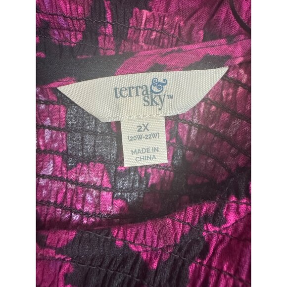 Size‎ 2X 20W-22W New Floral Print Smocked Cotton Peasant Dress Pockets Boho Plus - Picture 10 of 12